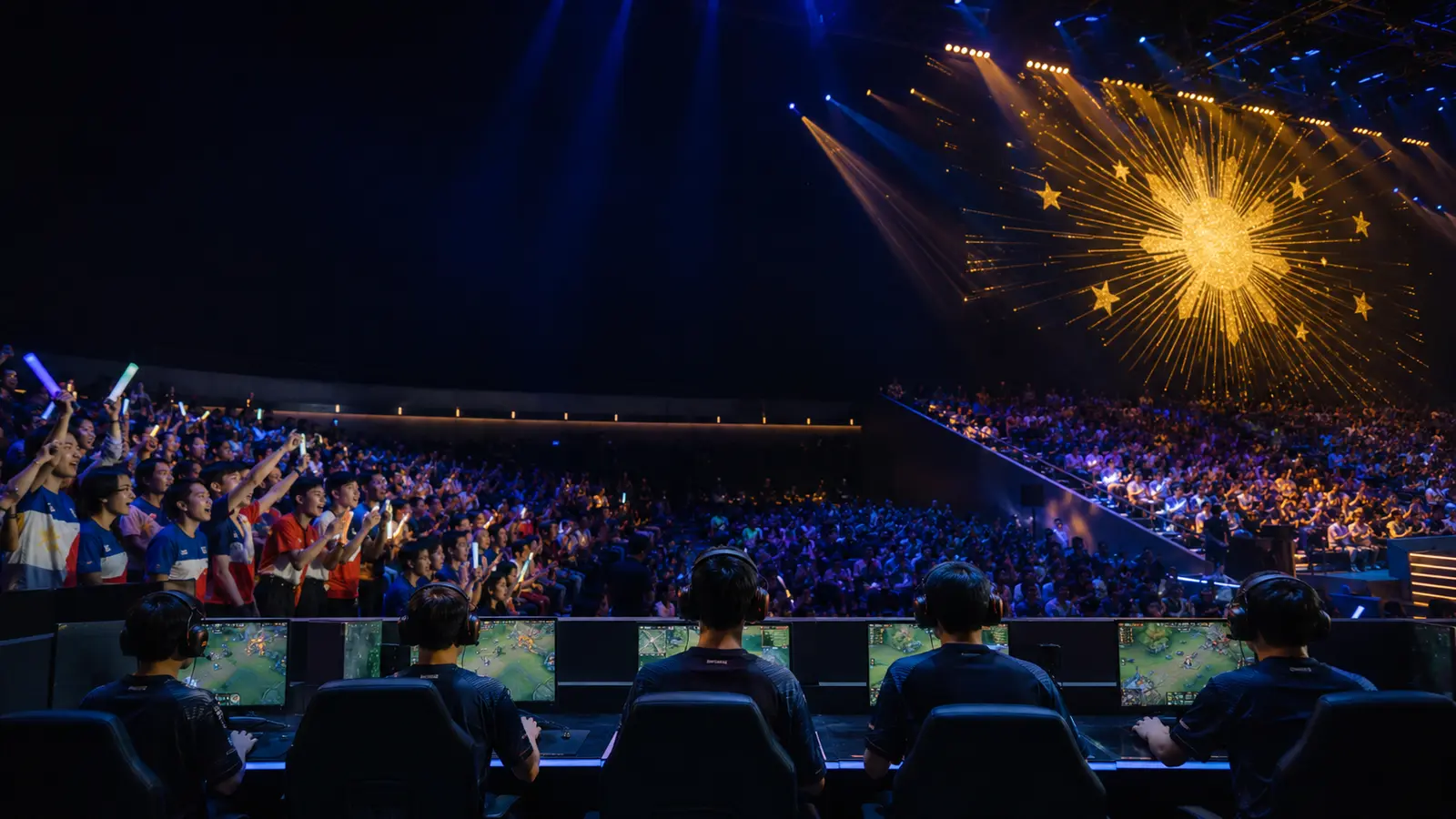 Filipino esports supporters watching an international arena competition
